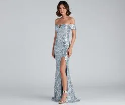 Windsor. Carter Sequin Scroll A-Line Formal Dress