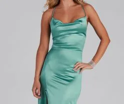 Windsor. Cassie Sleeveless Satin High Slit Formal Dress -Formal Dresses Online Shop 05002 1379 4