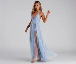 Windsor. Nylah Pleated Rainbow A-Line Dress