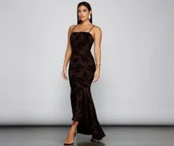 Windsor. Phoebe Formal Velvet Flocked Mermaid Dress