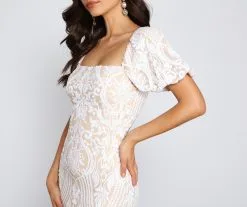 Windsor. Quinn Sequin Scroll Puff Sleeve Dress 13 Windsor. Quinn Sequin Scroll Puff Sleeve Dress -Formal Dresses Online Shop 05002 1518 4 ed6a7499 5500 4bae b2e9 81632c590ad1