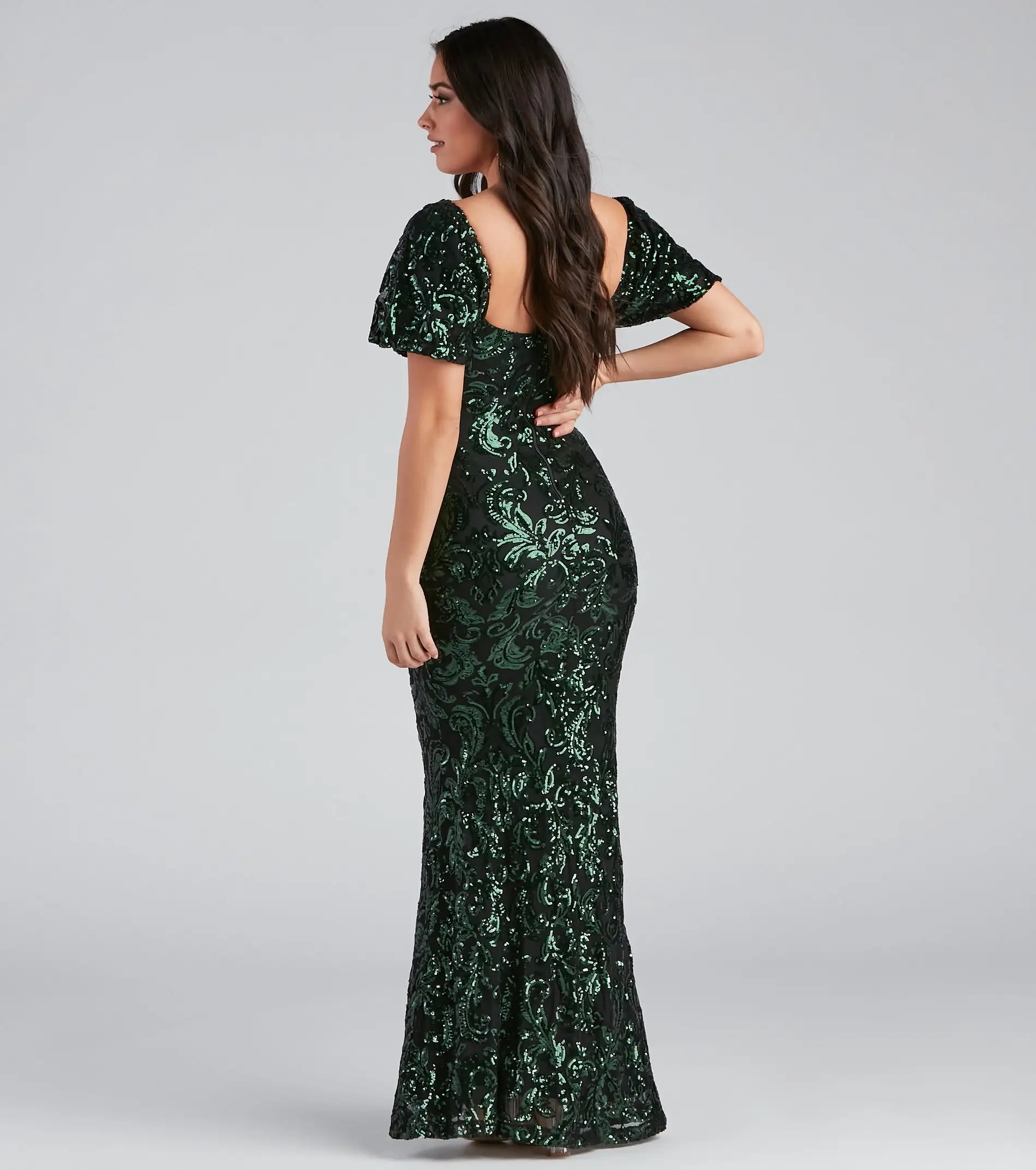 Windsor. Quinn Sequin Scroll Puff Sleeve Dress 8 Windsor. Quinn Sequin Scroll Puff Sleeve Dress - Image 6