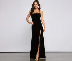 Windsor. Christina Lace-Up Back Velvet Dress