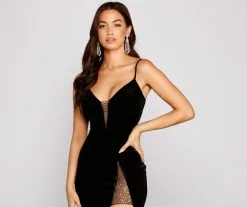 Windsor. Ramona Rhinestone Detail Velvet Mesh Dress -Formal Dresses Online Shop 05002 1583 4