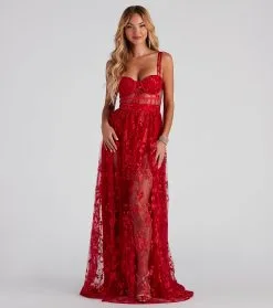 Windsor. Alina Formal Illusion Lace A-Line Dress