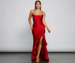 Windsor. Paige Ruffled Wrap-Front Formal Dress