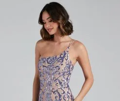 Windsor. Norvina Sequin Scroll One-Shoulder Mermaid Formal Dress -Formal Dresses Online Shop 05002 1627 4