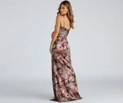 Windsor. Taylor Satin Floral High-Slit Dress -Formal Dresses Online Shop 05002 1692 2