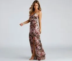Windsor. Taylor Satin Floral High-Slit Dress -Formal Dresses Online Shop 05002 1692 4