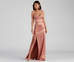 Windsor. Cassie Sleeveless Satin High Slit Formal Dress -Formal Dresses Online Shop 05002 1693 1 b0619020 7e9b 4d03 b295 4a83c808ef71