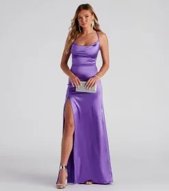 Windsor. Cassie Sleeveless Satin High Slit Formal Dress -Formal Dresses Online Shop 05002 1694 1