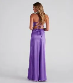 Windsor. Cassie Sleeveless Satin High Slit Formal Dress -Formal Dresses Online Shop 05002 1694 2