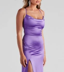 Windsor. Cassie Sleeveless Satin High Slit Formal Dress -Formal Dresses Online Shop 05002 1694 4