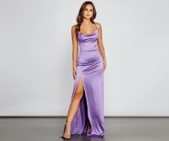 Windsor. Cassie Sleeveless Satin High Slit Formal Dress -Formal Dresses Online Shop 05002 1694 5
