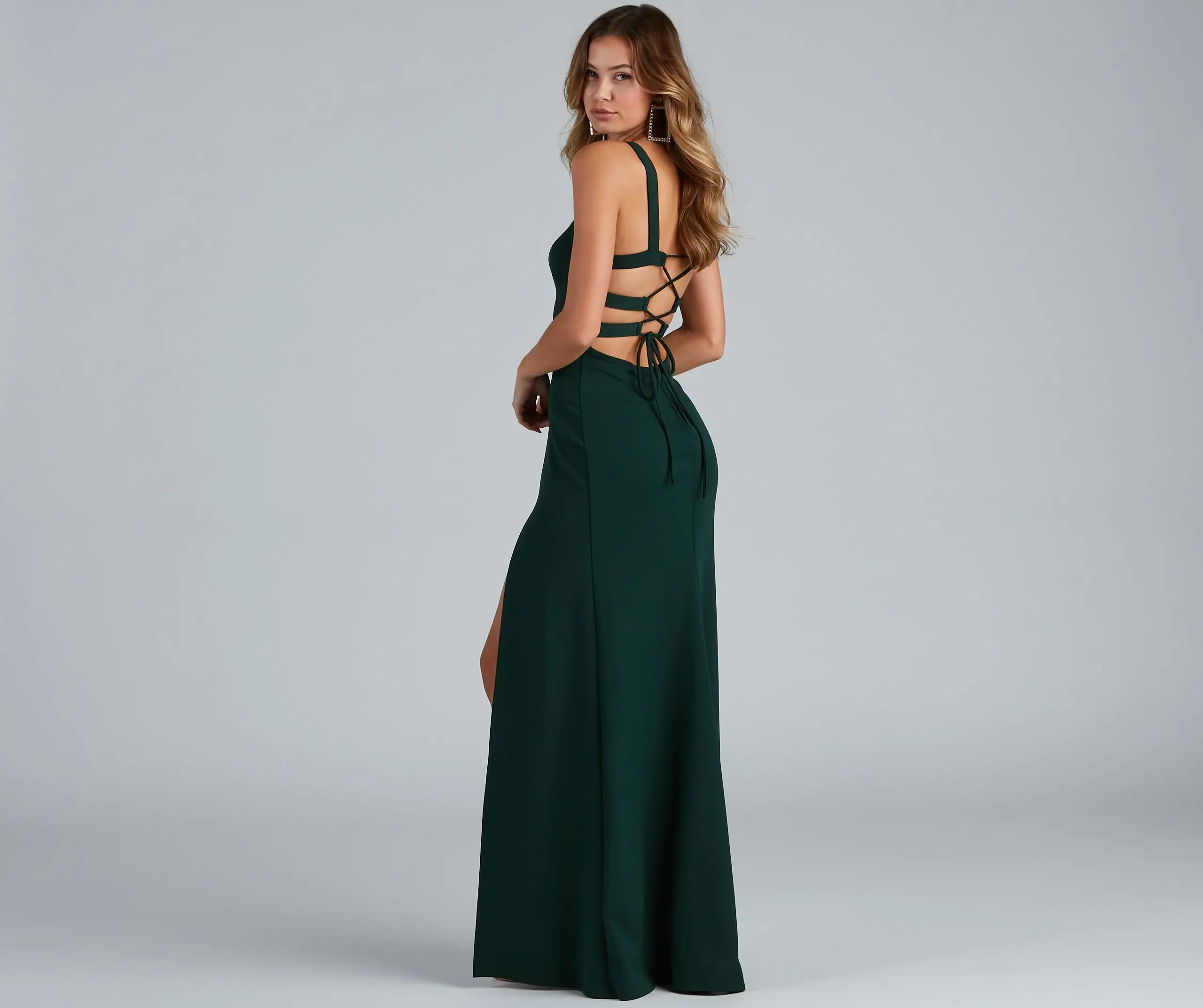 Windsor. Vanya High Slit Lace Up Crepe Dress 8 Windsor. Vanya High Slit Lace Up Crepe Dress - Image 6