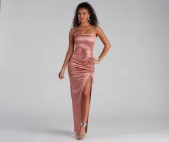 Windsor. Norah Formal High Slit Satin Dress -Formal Dresses Online Shop 05002 1727 1