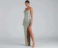 Windsor. Fatima Sequin Cowl Neck Bodycon Formal Dress