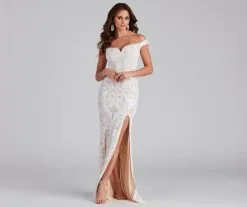 Windsor. Kaylen Sequin Off-The-Shoulder Formal Dress