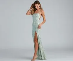 Windsor. Edlyn Sequin Laceup Mermaid Formal Dress