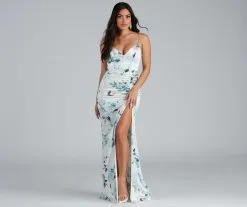 Windsor. Taylor Satin Floral High-Slit Dress -Formal Dresses Online Shop 05002 1853 1