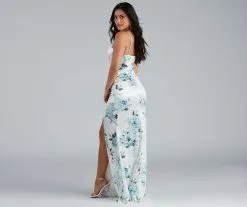 Windsor. Taylor Satin Floral High-Slit Dress -Formal Dresses Online Shop 05002 1853 2