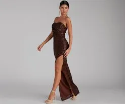 Windsor. Sorella Sequin Wrap Slit Formal Dress