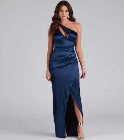 Windsor. Carol Formal Satin Slit Long Dress