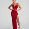 Windsor. Jessa Formal Satin V-Neck Slit Dress