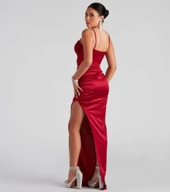 Windsor. Jessa Formal Satin V-Neck Slit Dress -Formal Dresses Online Shop 05002 2074 3