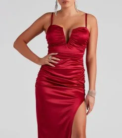 Windsor. Jessa Formal Satin V-Neck Slit Dress -Formal Dresses Online Shop 05002 2074 4