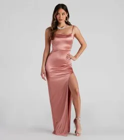 Windsor. Ayla High Slit Satin Dress