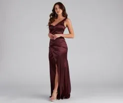 Windsor. Darlene Formal Satin Wrap Slit Long Dress -Formal Dresses Online Shop 05002 2124 4