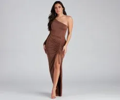 Windsor. Jade One Shoulder Ruched Formal Dress