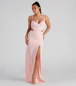 Windsor. Liz Formal Crepe Cutout Long Dress