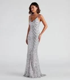 Windsor. Amy Formal Sequin V-Neck Long Dress