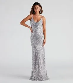 Windsor. Amy Formal Sequin V-Neck Long Dress -Formal Dresses Online Shop 05002 2258 3