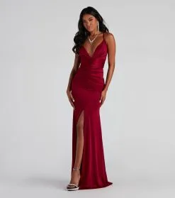 Windsor. Celine Formal Ruche Slit Long Dress