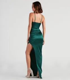 Windsor. Jessa Formal Satin V-Neck Slit Dress -Formal Dresses Online Shop 05002 2511 2 7da07edf 46b8 4cd6 96b4 e0bbc50fbbbe
