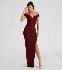 Windsor. Elianna Off-The-Shoulder Glitter Formal Dress