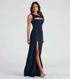 Windsor. Alanna One-Shoulder Glitter Knit Formal Dress -Formal Dresses Online Shop 05002 2528 3