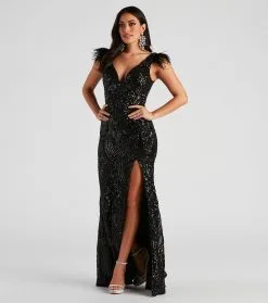 Windsor. Elle Formal Sequin Feather Long Dress -Formal Dresses Online Shop 05002 2554 3