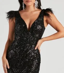Windsor. Elle Formal Sequin Feather Long Dress -Formal Dresses Online Shop 05002 2554 4