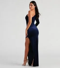 Windsor. Gracie Formal Velvet Side Slit Dress -Formal Dresses Online Shop 05002 2901 2