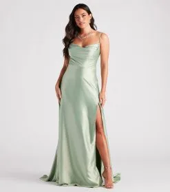 Windsor. Marva Formal Satin Cowl Neck Dress