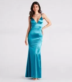 Windsor. Jessa Formal Satin V-Neck Mermaid Dress