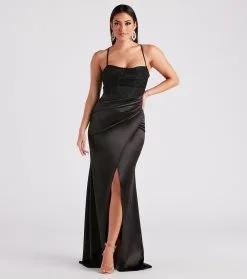 Windsor. Janie Formal Satin Lace Long Dress
