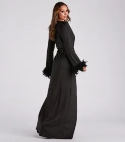 Windsor. Rochelle Long Sleeve Feather Trim Formal Dress -Formal Dresses Online Shop 05002 5566 2