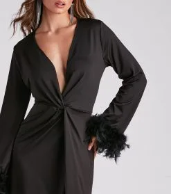 Windsor. Rochelle Long Sleeve Feather Trim Formal Dress -Formal Dresses Online Shop 05002 5566 4