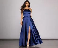 Windsor. Gabrielle Formal High Slit Satin Dress