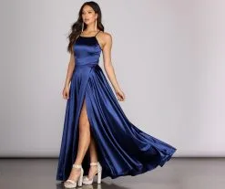 Windsor. Gabrielle Formal High Slit Satin Dress -Formal Dresses Online Shop 05002 6253 3 4eb05e29 2665 42d3 9c9e 3824bf0c21fc